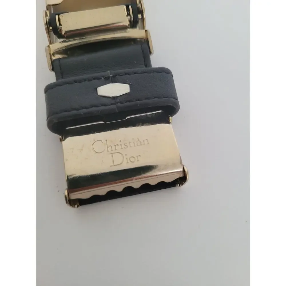 Christian Dior Silver Black Leather‎ Metal Belt Buckle Replacement Slim Vintage